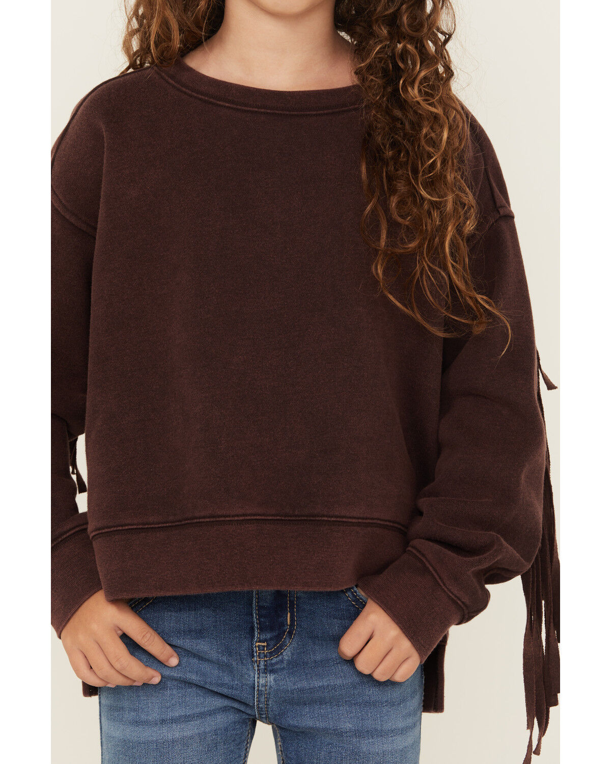 Image #3 - Shyanne Girls' Fringe Pullover Sweatshirt, Chocolate, hi-res
