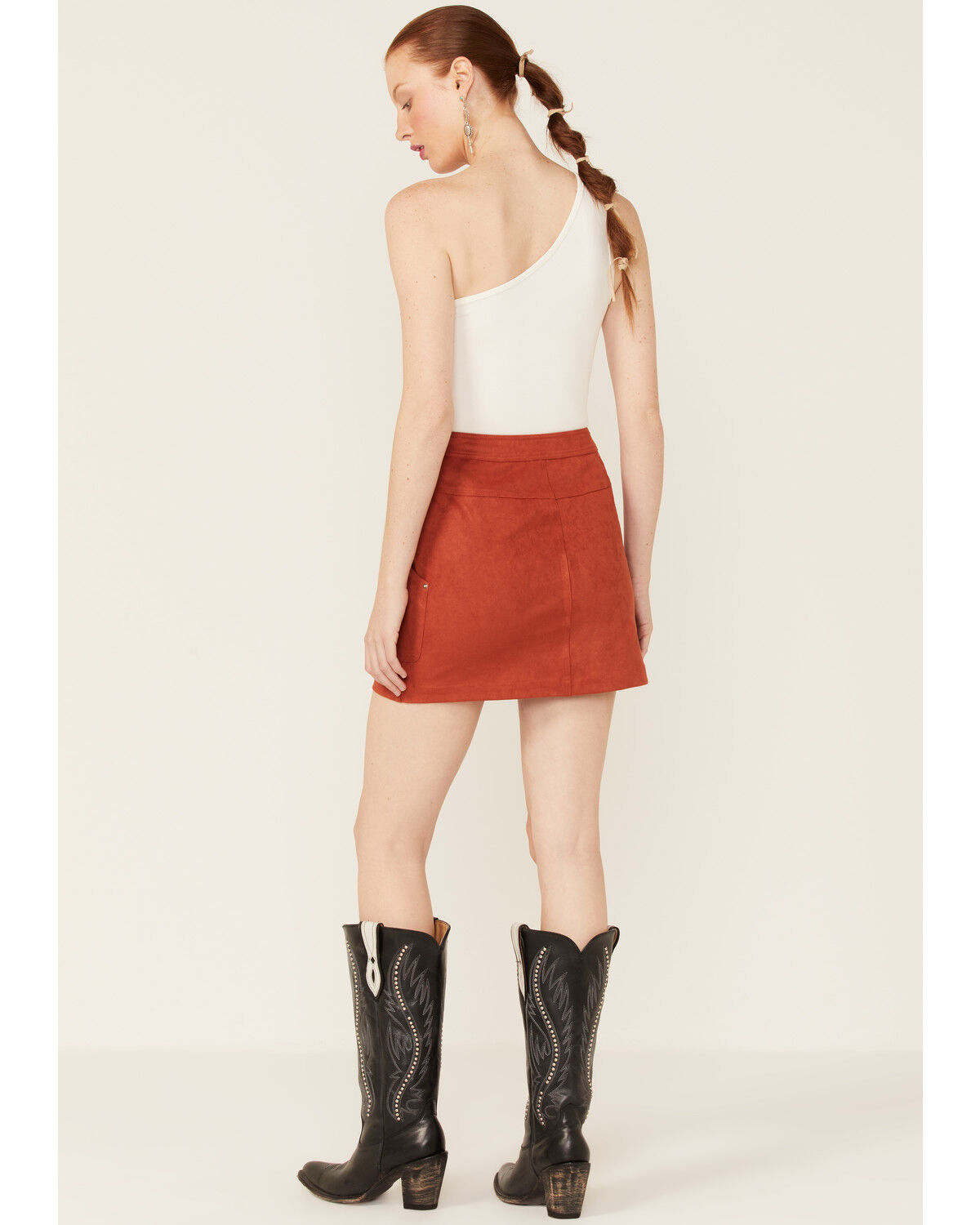 Image #3 - Paper Crane Women's Faux Suede Zipper Front Skirt, Rust Copper, hi-res