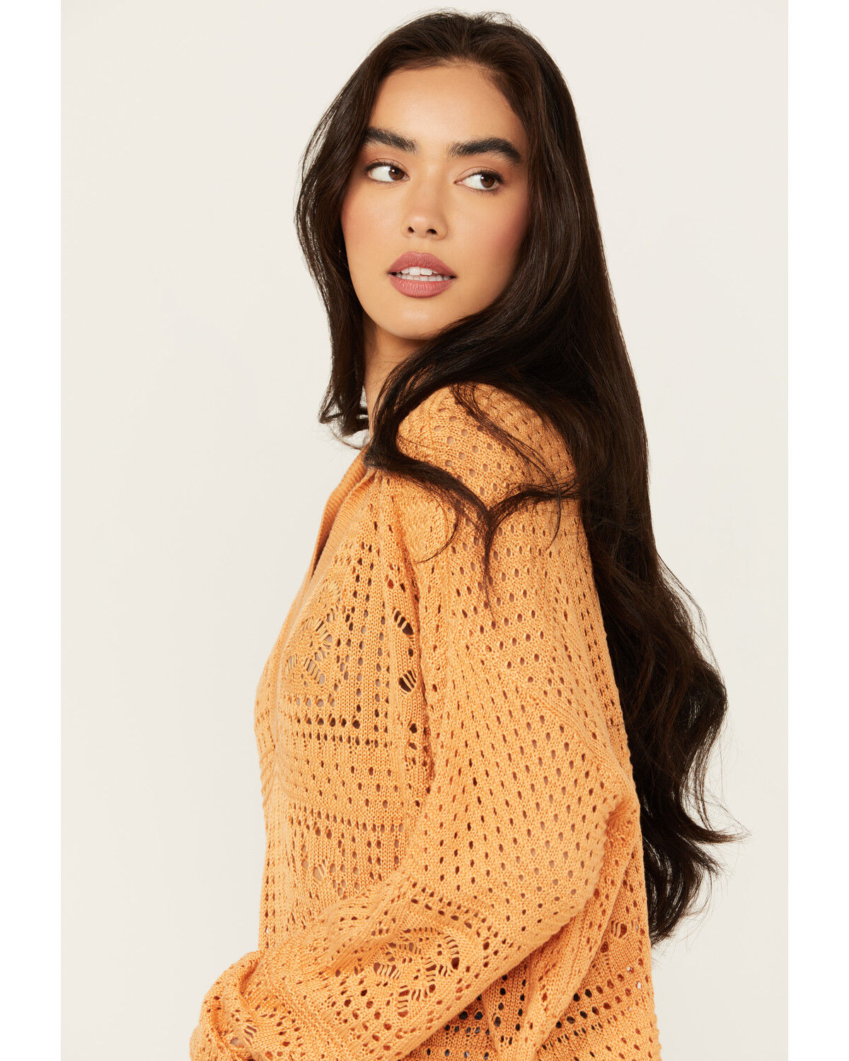 Image #2 - Revel Women's Open Weave Sweater, Orange, hi-res
