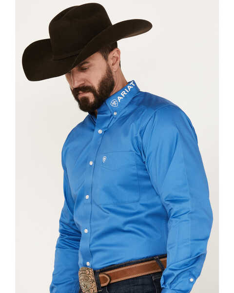 Image #2 - Ariat Men's Team Logo Twill Fitted Long Sleeve Button Down Western Shirt, Blue, hi-res