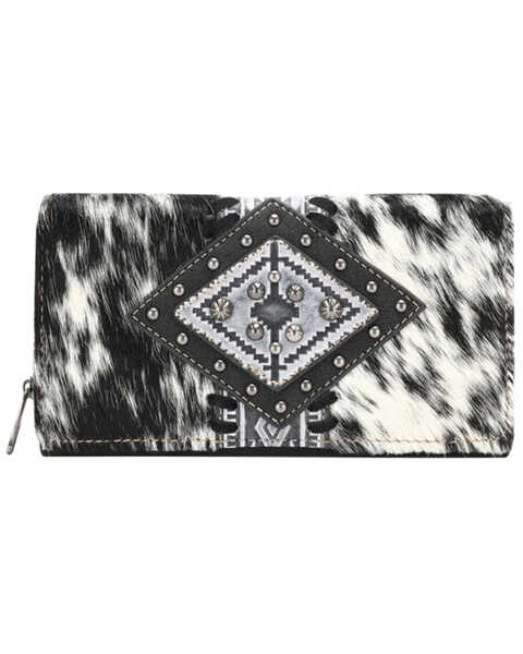 Montana West Women's Black & White Trinity Ranch Hair-on Cowhide Collection Wallet, Black, hi-res
