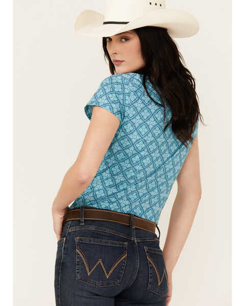 Image #4 - Roper Women's Turquoise Lake Geo Print Short Sleeve Snap Western Shirt , Blue, hi-res