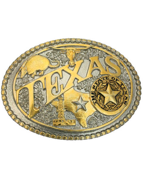Image #1 - Montana Silversmiths Men's Two-Tone Texas State Heritage Attitude Belt Buckle, Gold, hi-res