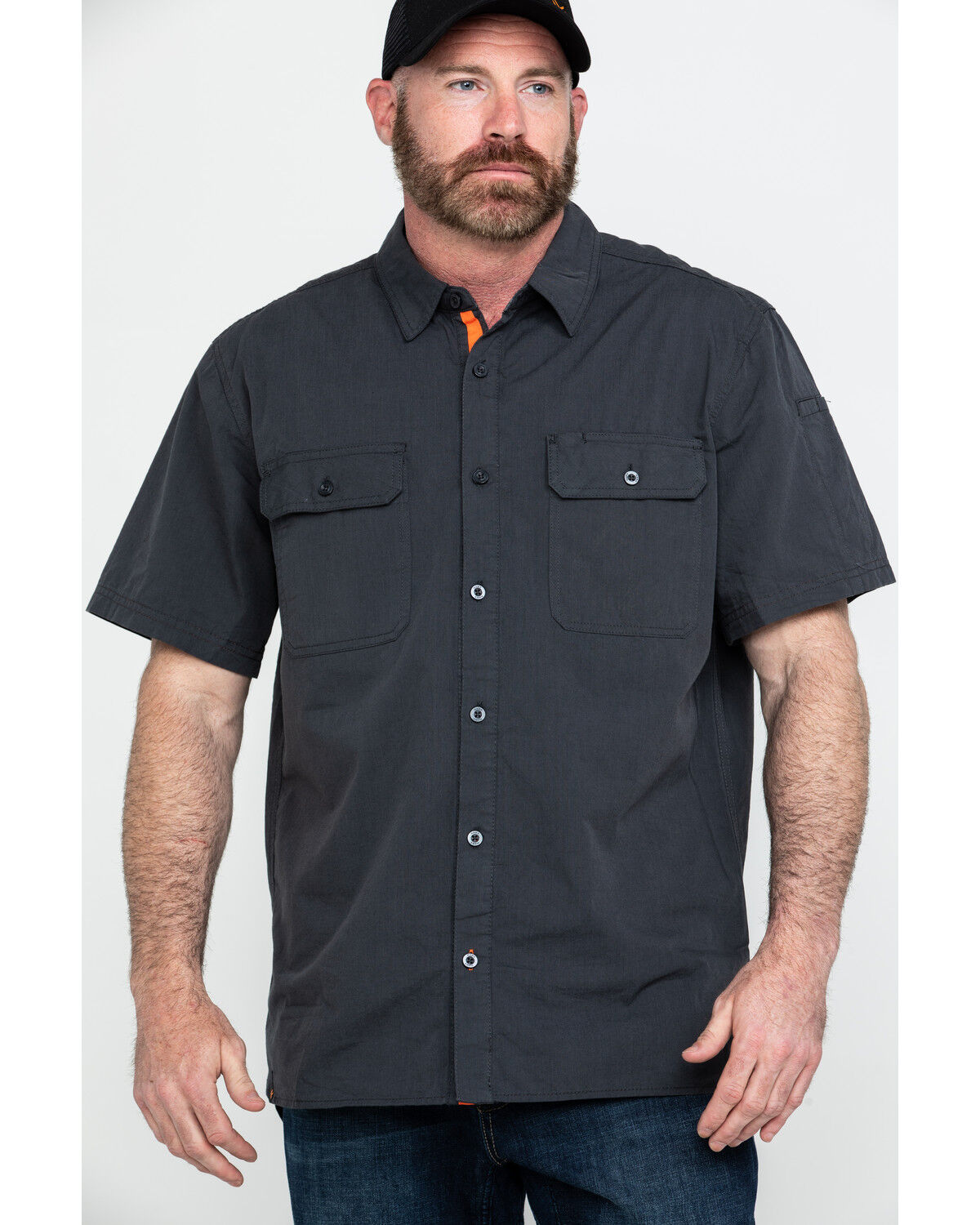 Image #1 - Hawx Men's Solid Yarn Dye Two Pocket Short Sleeve Work Shirt, Charcoal, hi-res