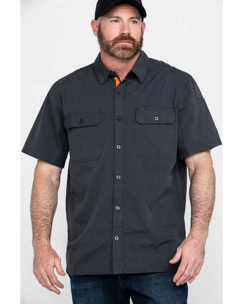 Image #1 - Hawx Men's Solid Yarn Dye Two Pocket Short Sleeve Work Shirt , Charcoal, hi-res