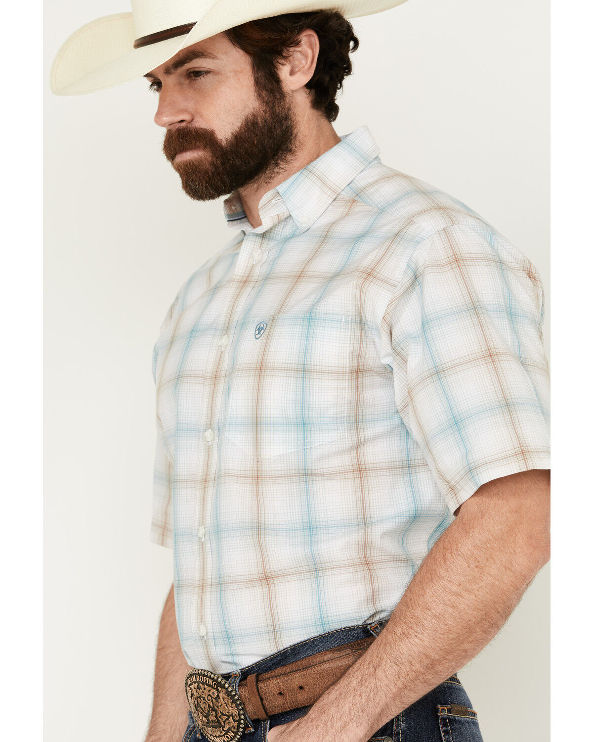Image #2 - Ariat Men's Ellison Plaid Print Short Sleeve Button-Down Performance Western Shirt, , hi-res