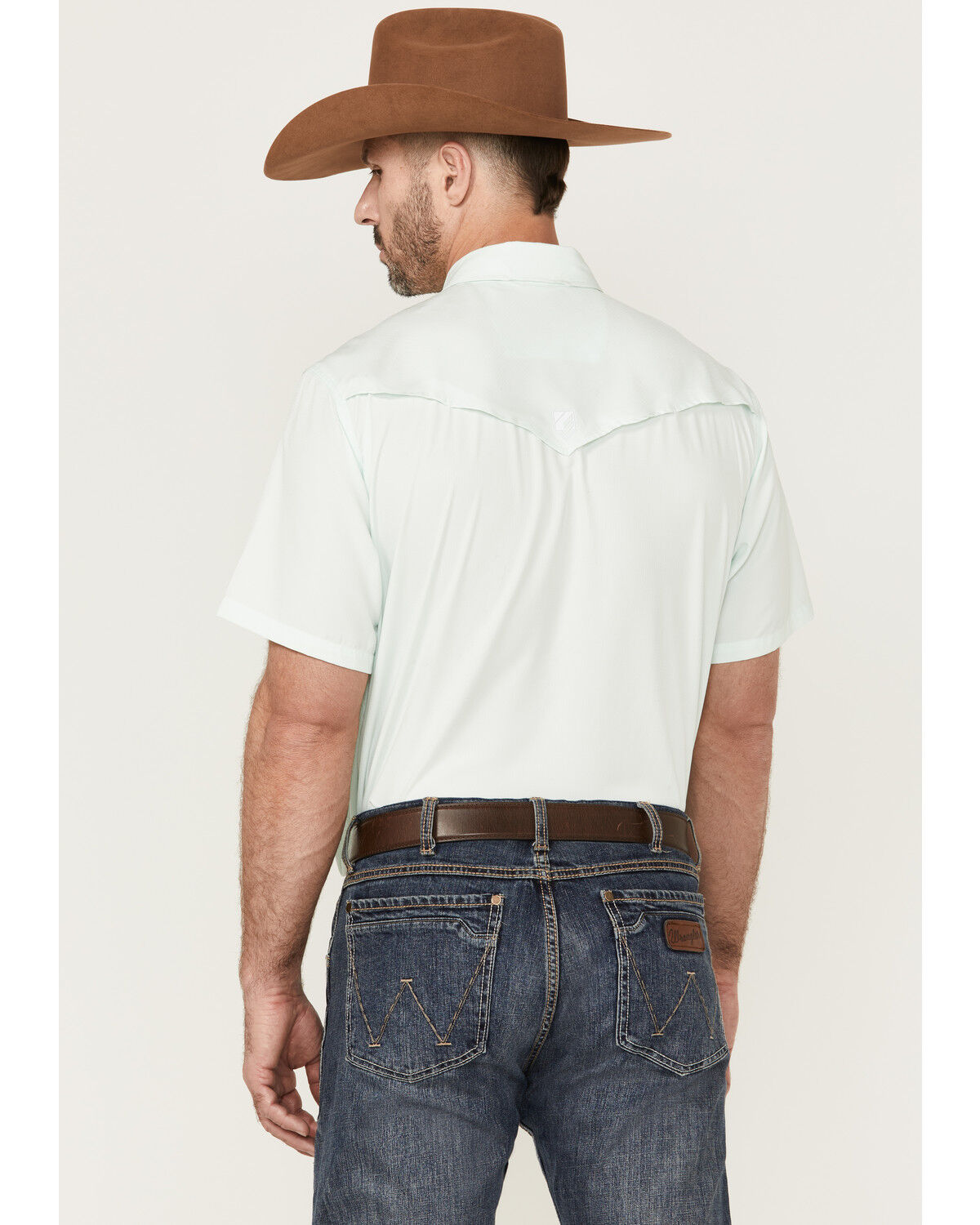 Image #4 - RANK 45® Men's 8 Seconds Short Sleeve Pearl Snap Western Tech Shirt, Aqua, hi-res