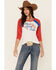 Cruel Girl Women's Jean Baby Graphic Ringer Tee , Red/white/blue, hi-res