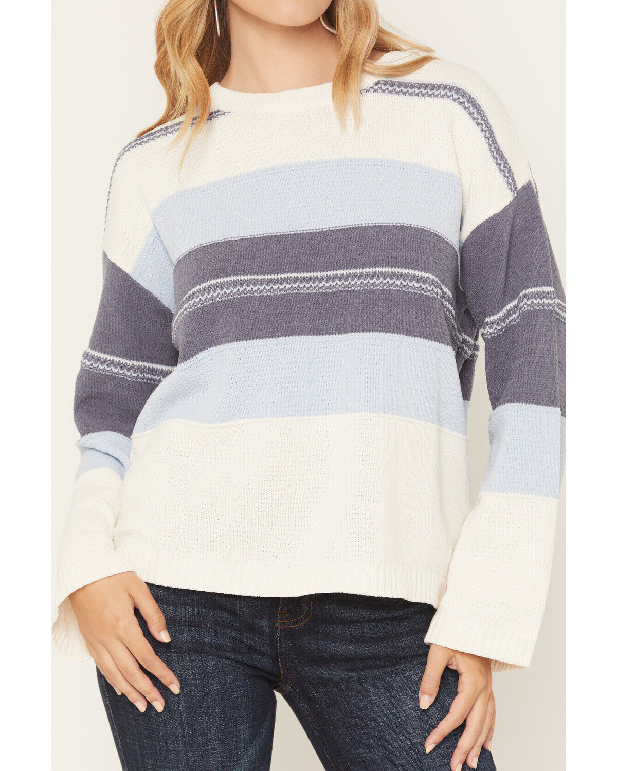 Image #3 - La La Land Women's Textured Striped Sweater, Blue, hi-res