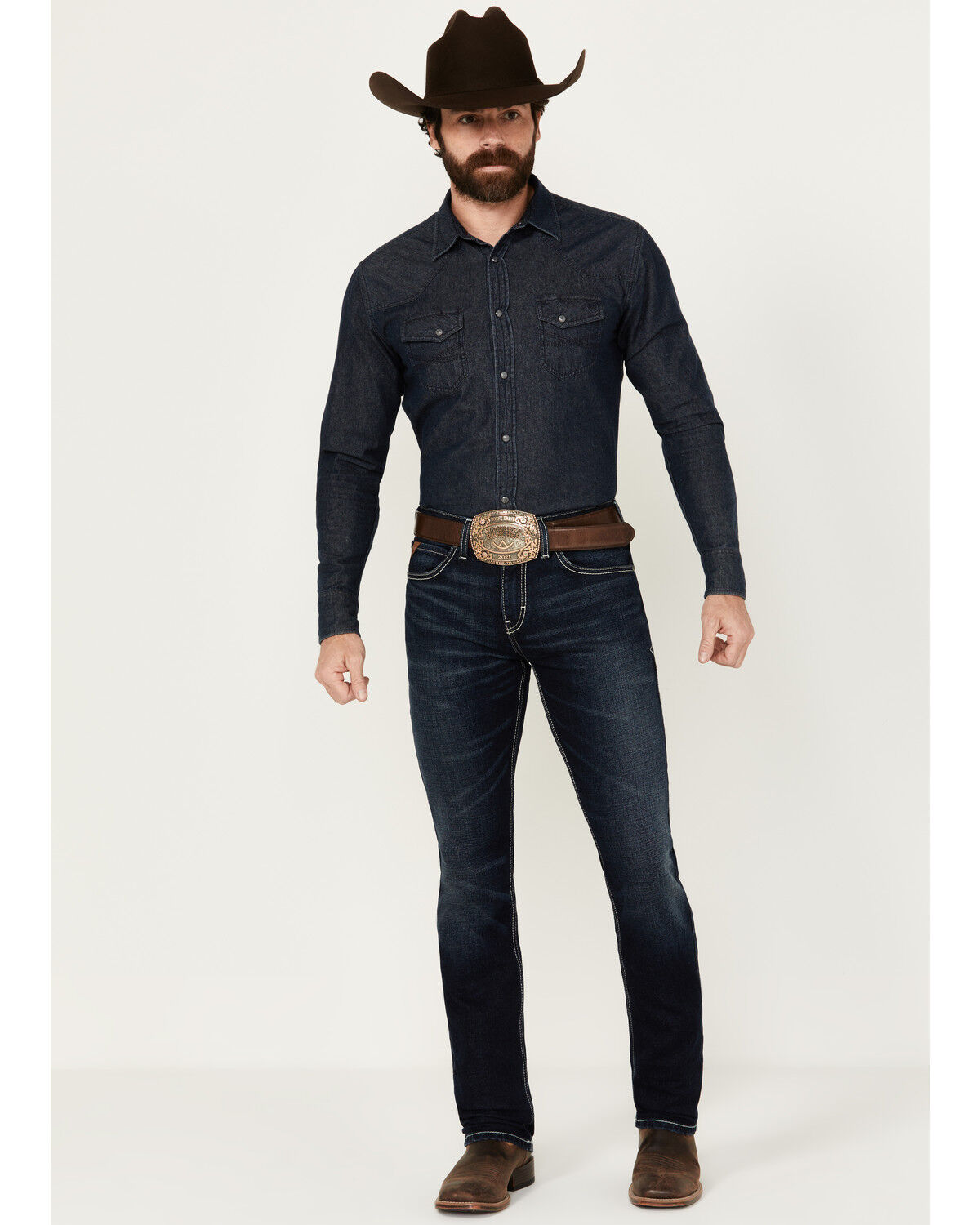 Image #1 - Ariat Men's M8 Dark Wash Nightingale Antelope Modern Slim Stretch Denim Jeans, Dark Wash, hi-res