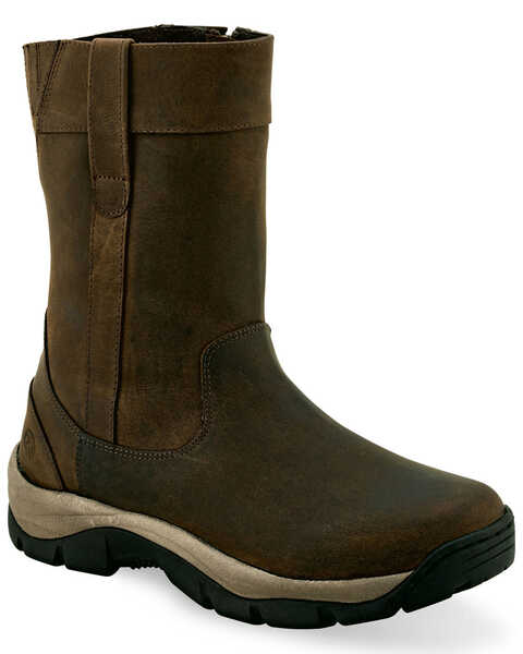 Old West Men's Side Zipper Western Work Boots - Soft Toe, Brown, hi-res