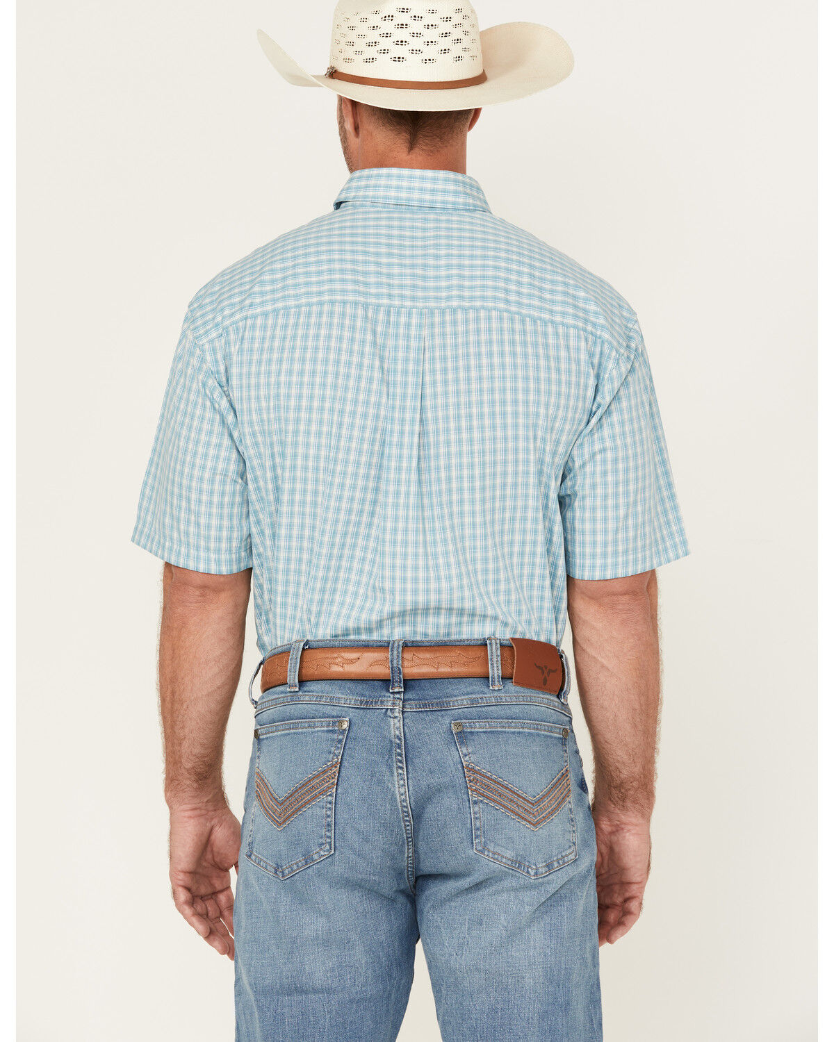 Image #4 - Wrangler Men's Classic Plaid Print Short Sleeve Button-Down Western Shirt, Blue, hi-res