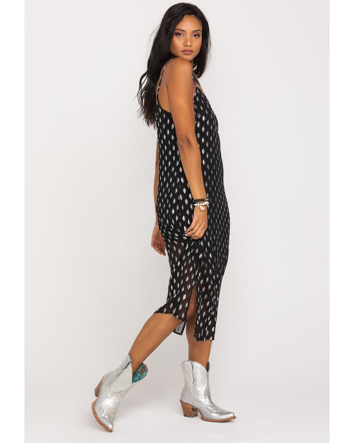 Image #6 - Band of the Free Women's Black Dot Slip Midi Dress, , hi-res