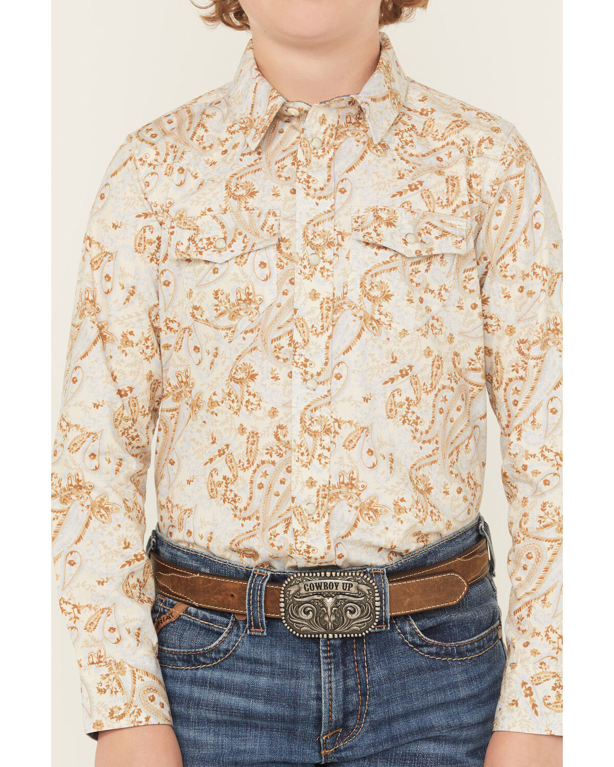 Image #3 - Cody James Boys' Porter Floral Long Sleeve Snap Western Shirt, Cream, hi-res