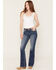 Image #3 - Miss Me Women's Dark Wash Americana Fleur de Lis Bootcut Stretch Denim Jeans, Dark Wash, hi-res