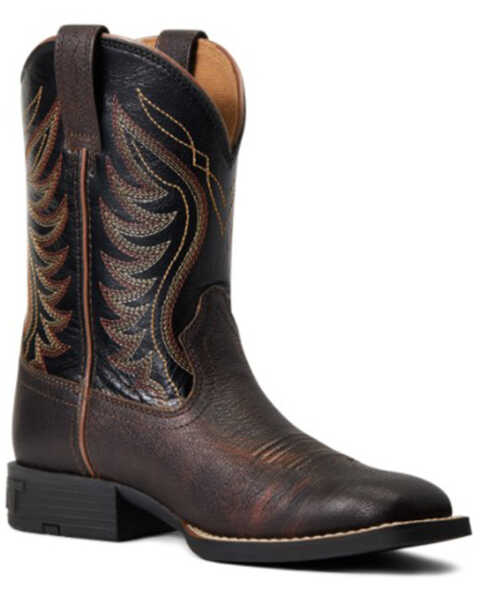Image #1 - Ariat Boys' Amos Hand-Stained Western Boot - Broad Square Toe , Brown, hi-res