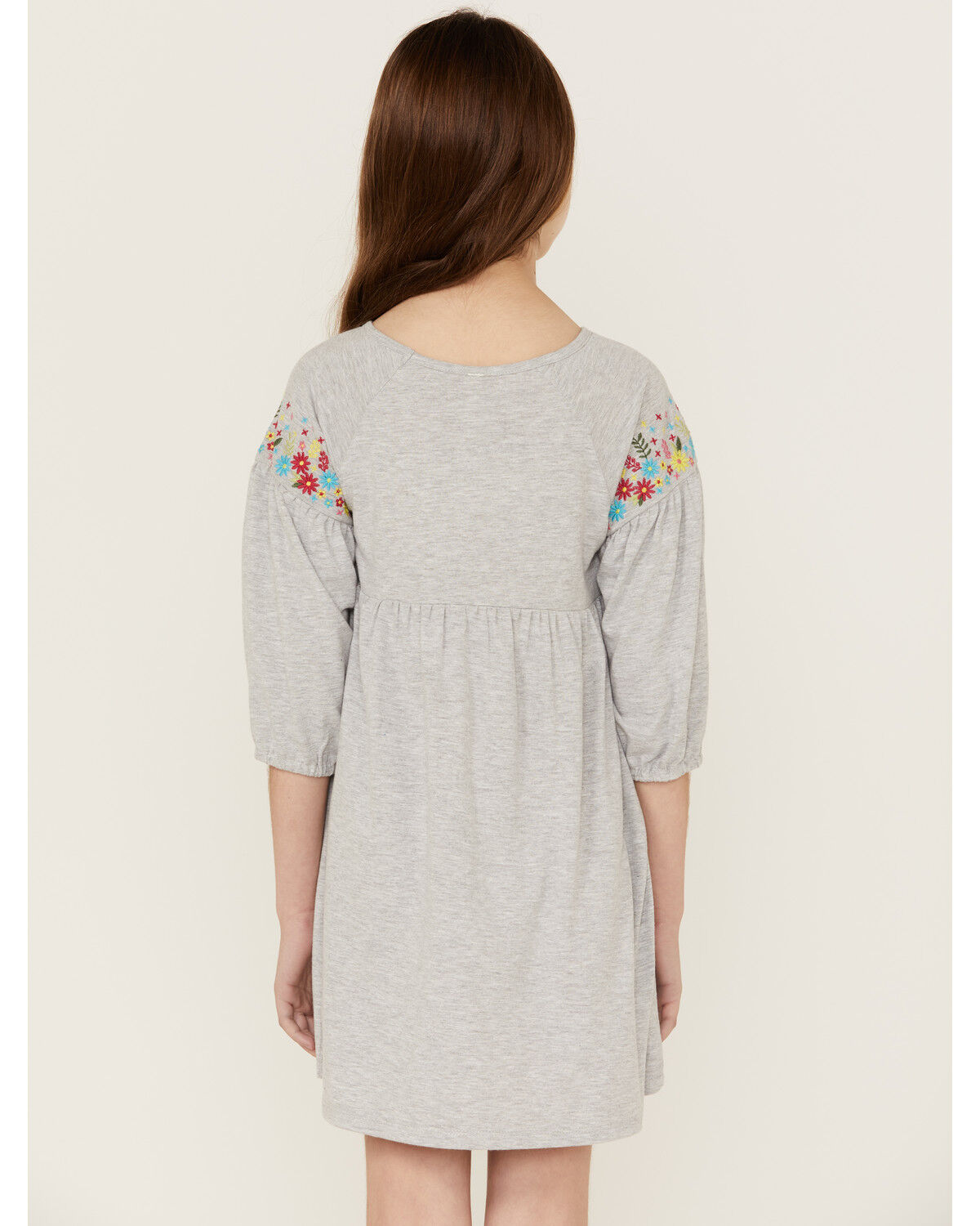 Image #3 - Roper Girls' Cotton Millenge Empire 3/4 Sleeve Mini Dress, Grey, hi-res