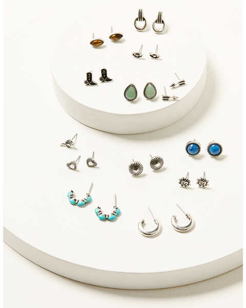 Shyanne Women's Heart Stone Earrings Set - 13 Piece , Silver, hi-res