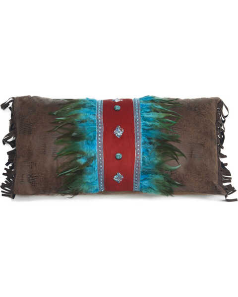 Carstens Turquoise Feather and Diamonds Pillow, Turquoise, hi-res