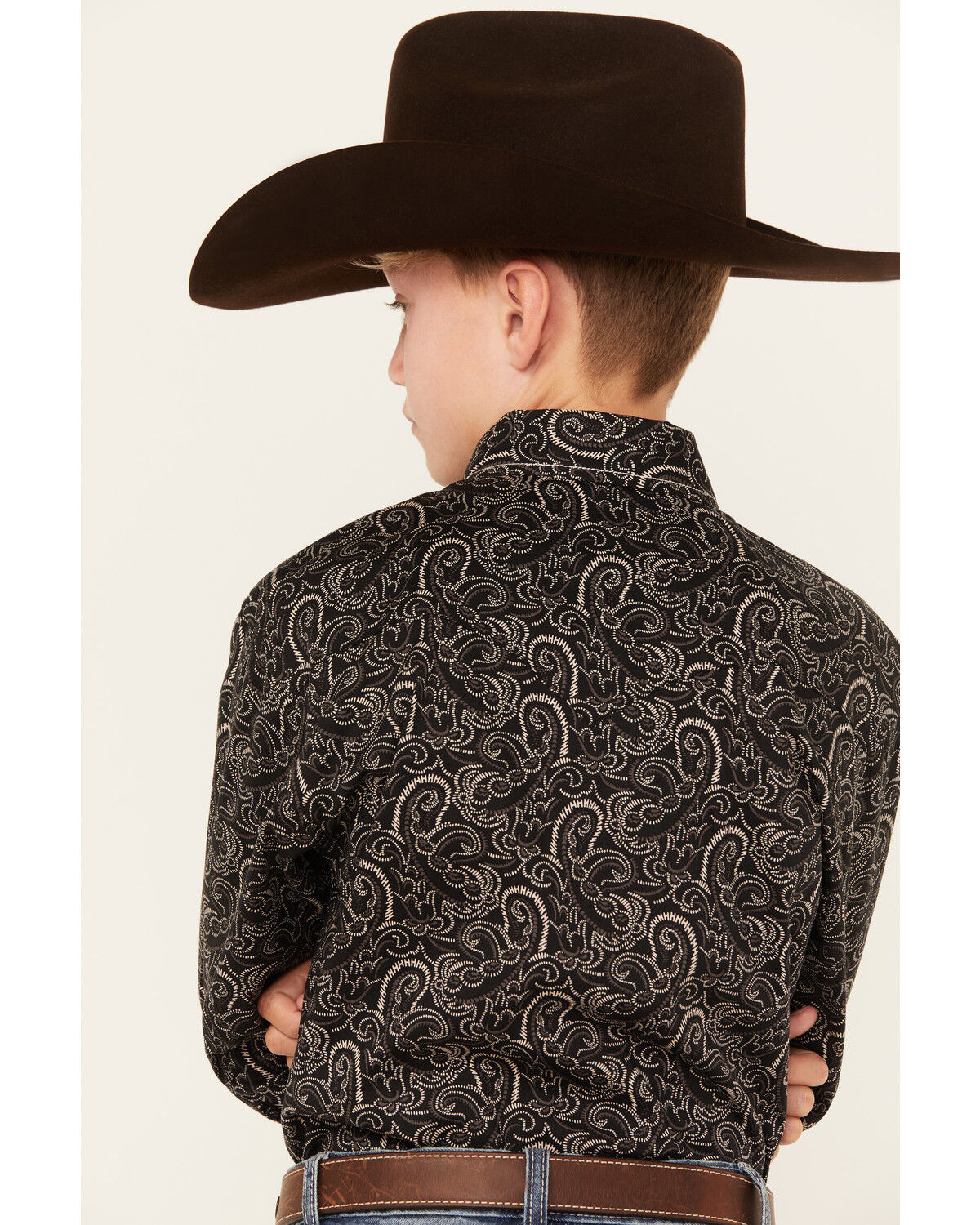 Image #4 - Rock & Roll Denim Boys' Paisley Print Long Sleeve Snap Western Shirt, Black, hi-res