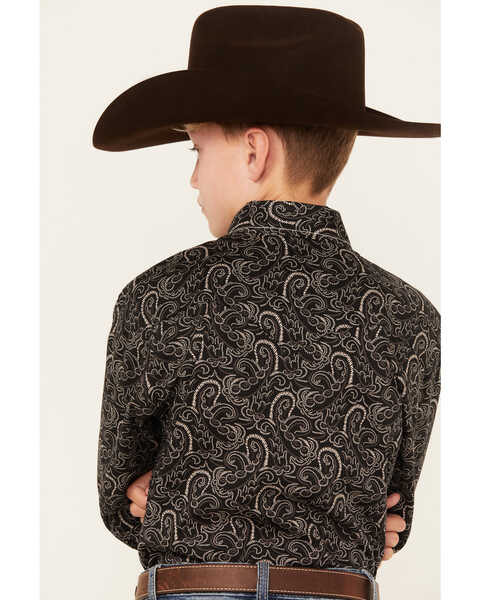 Rock & Roll Denim Boys' Paisley Print Long Sleeve Snap Western Shirt , Black, hi-res