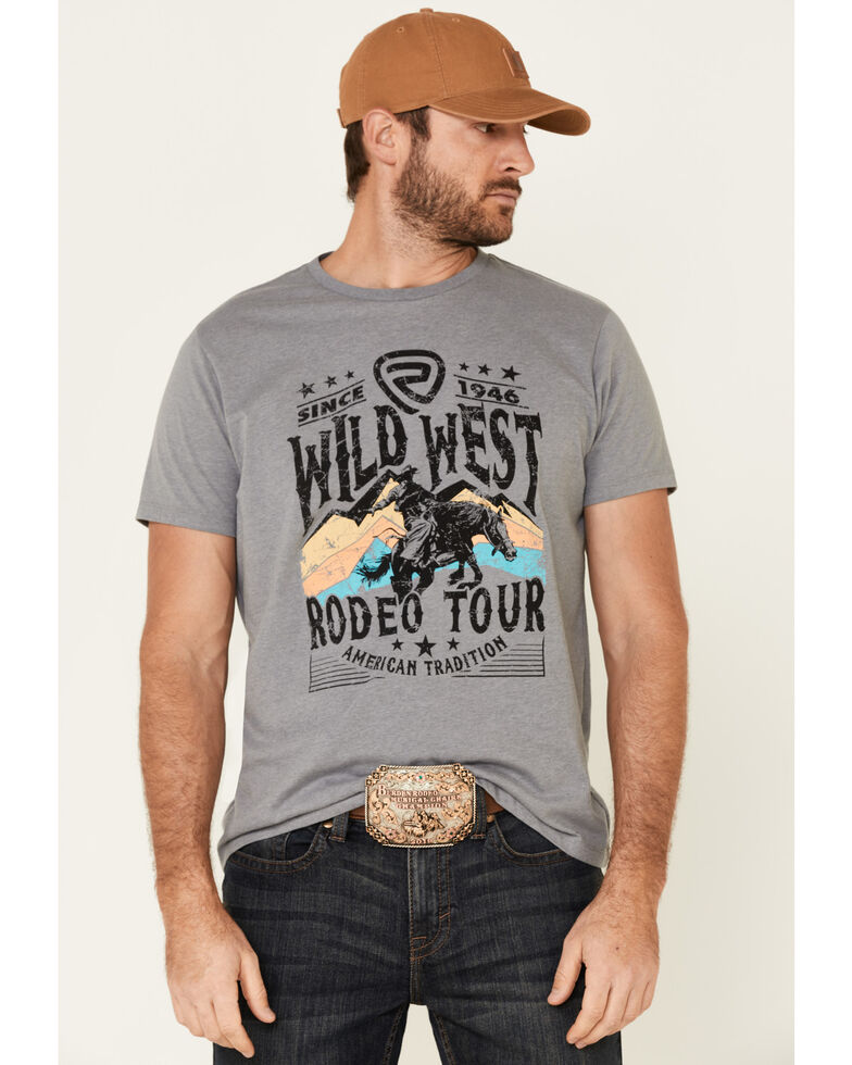 Rock & Roll Denim Men's Wild West Rodeo Tour Graphic T-Shirt , Grey, hi-res