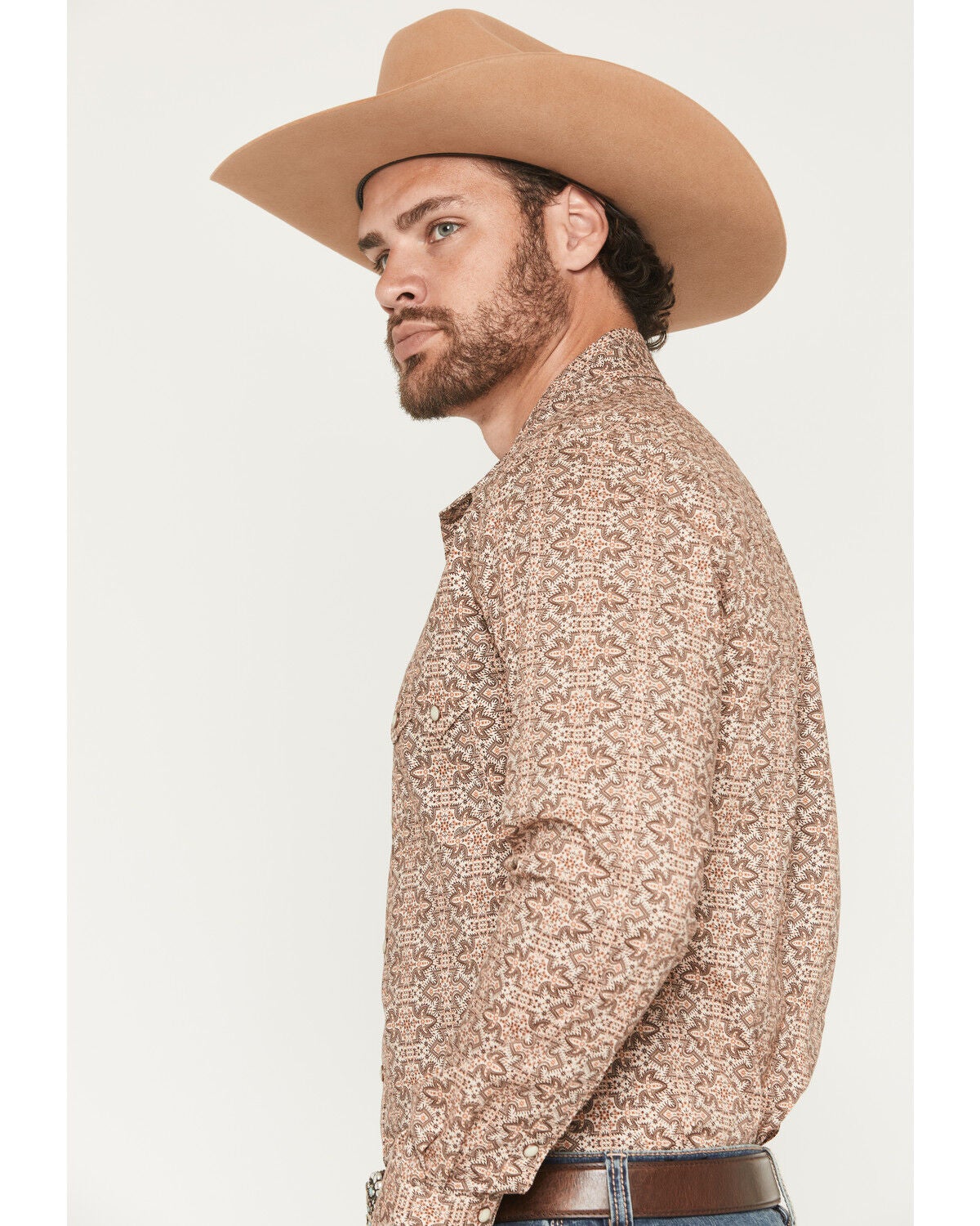 Image #2 - Rock & Roll Denim Men's Boot Stitch Print Long Sleeve Snap Western Shirt, Natural, hi-res
