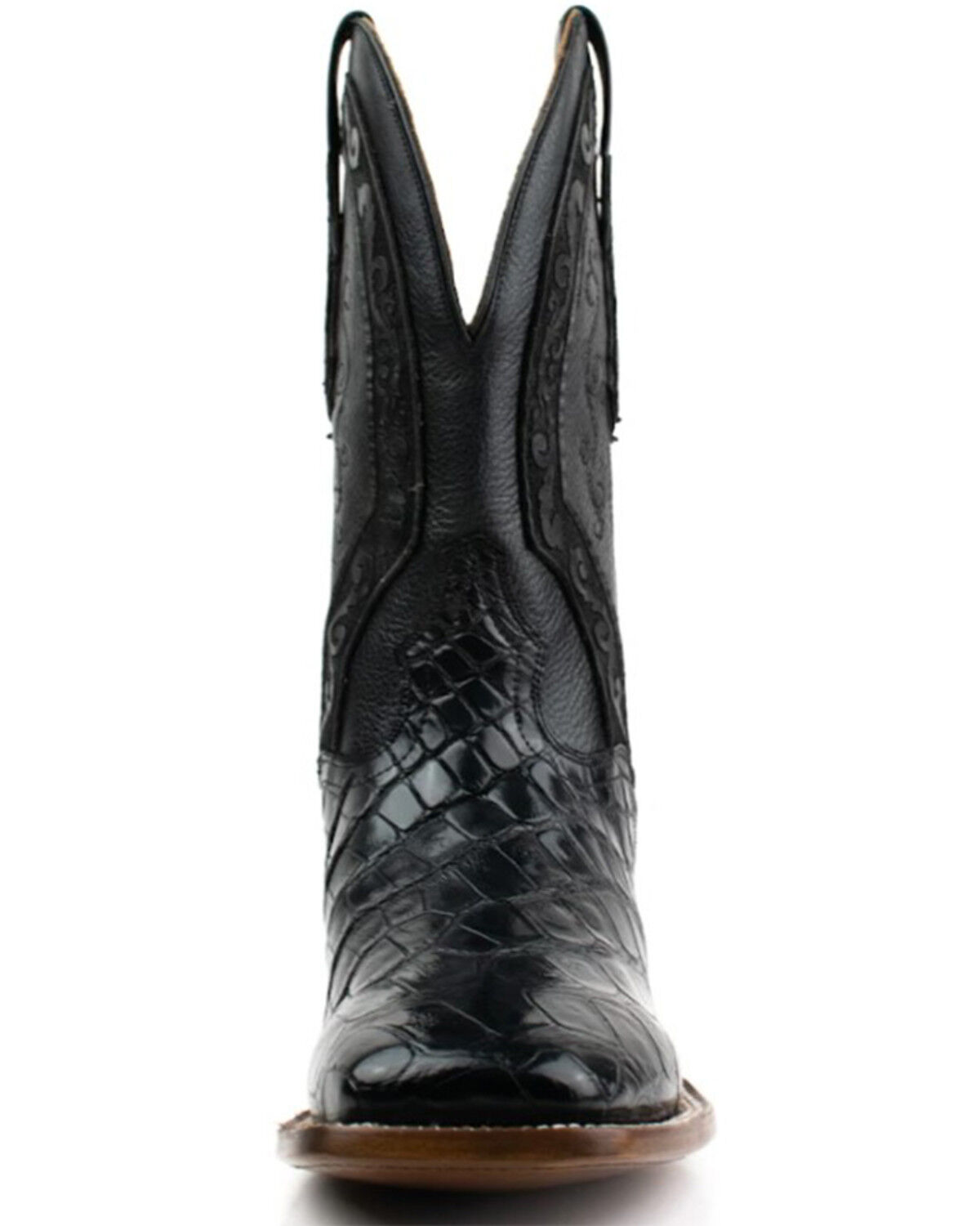 Image #4 - El Dorado Men's Scallop American Alligator Exotic Western Boot - Broad Square Toe, Black, hi-res
