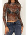Image #3 - Rock & Roll Denim Women's Floral Check Print Mesh Long Sleeve Top, Multi, hi-res
