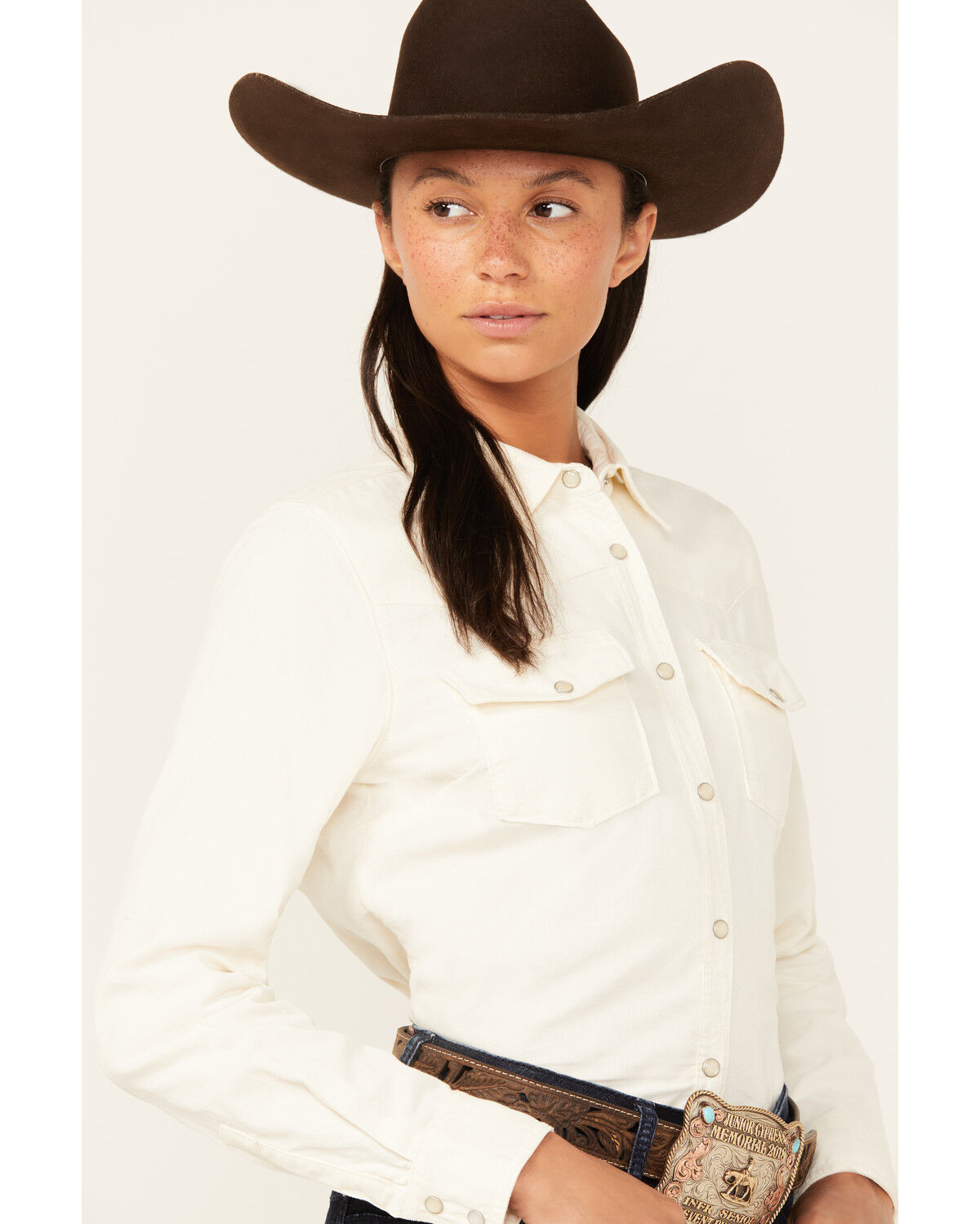 Image #2 - Shyanne Women's Maplewood Long Sleeve Pearl Snap Corduroy Shirt, Cream, hi-res
