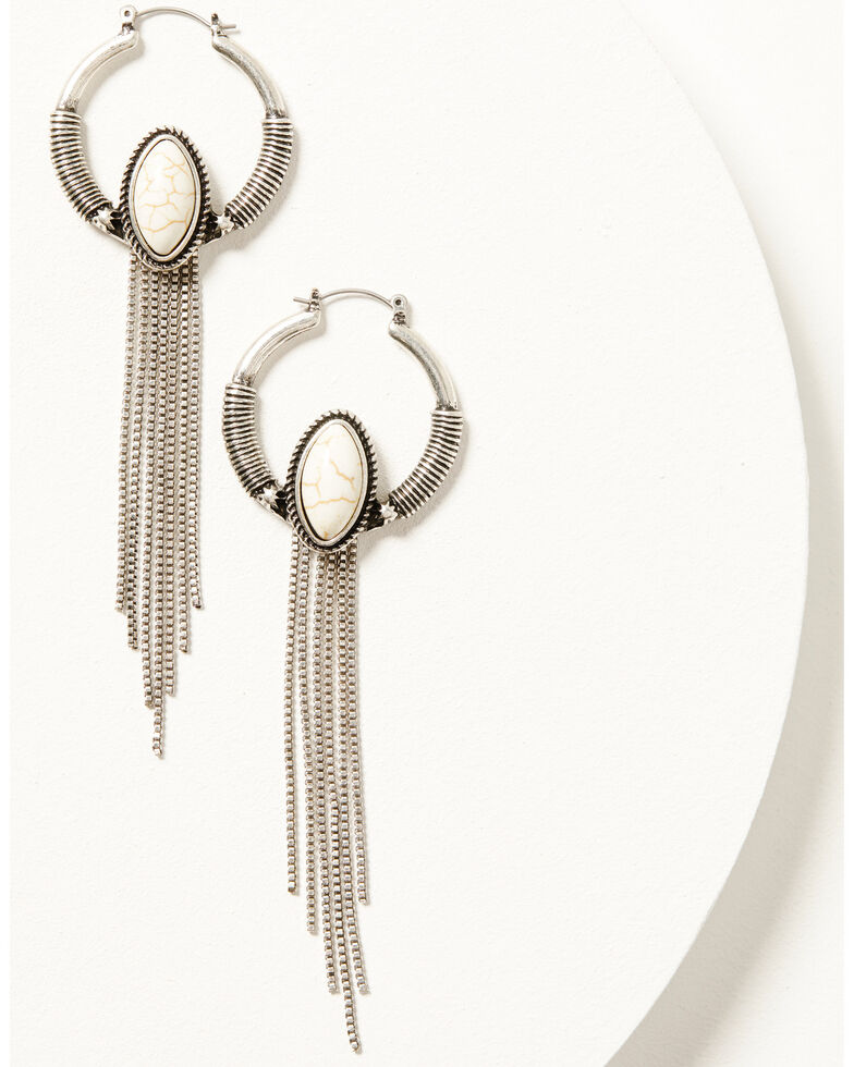 Shyanne Women's Hoop Chain Fringe Earrings, Ivory, hi-res