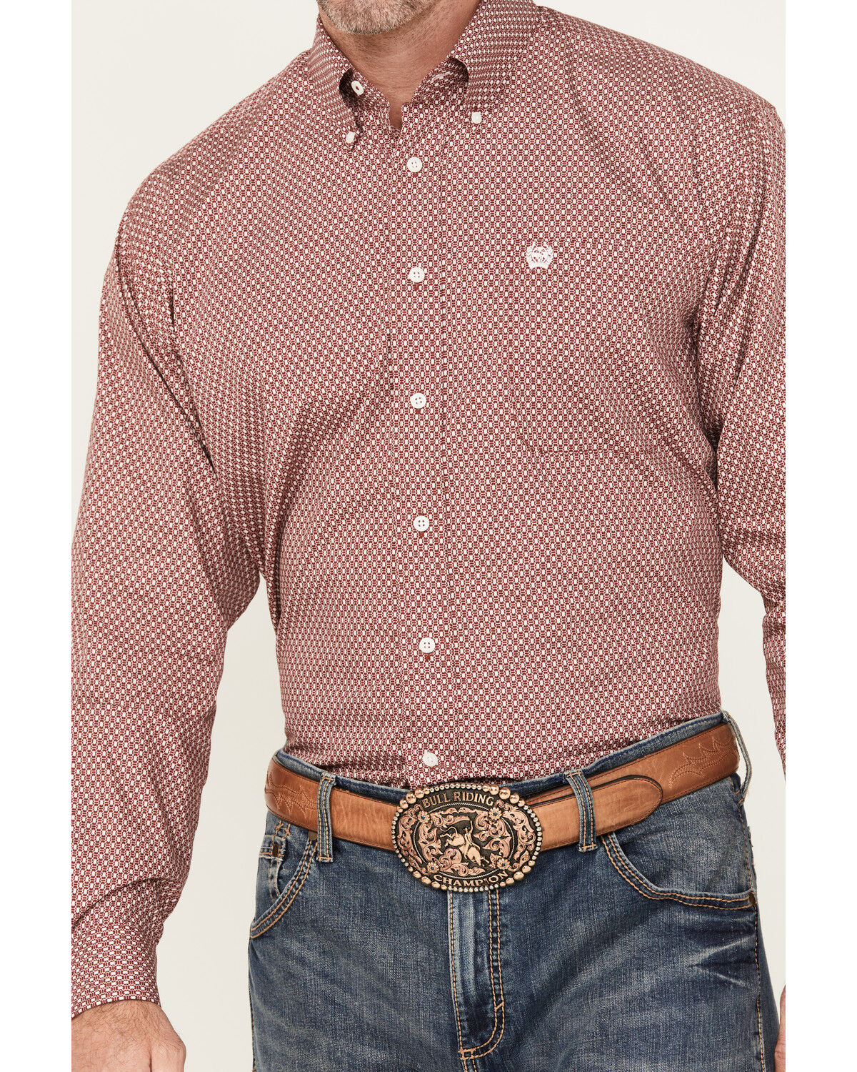 Image #3 - Cinch Men's Geo Print Long Sleeve Button-Down Western Shirt, Red, hi-res