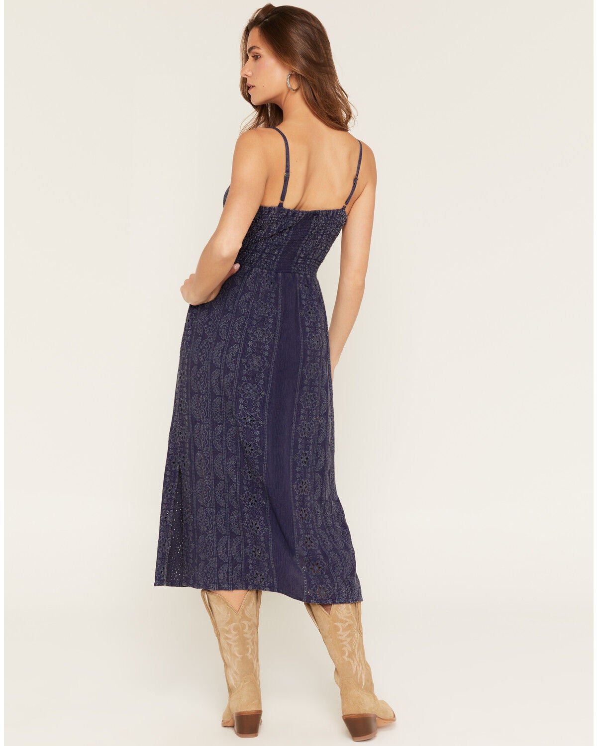 Image #4 - Angie Women's Acid Washed Eyelet Sleeveless Midi Dress, Blue, hi-res