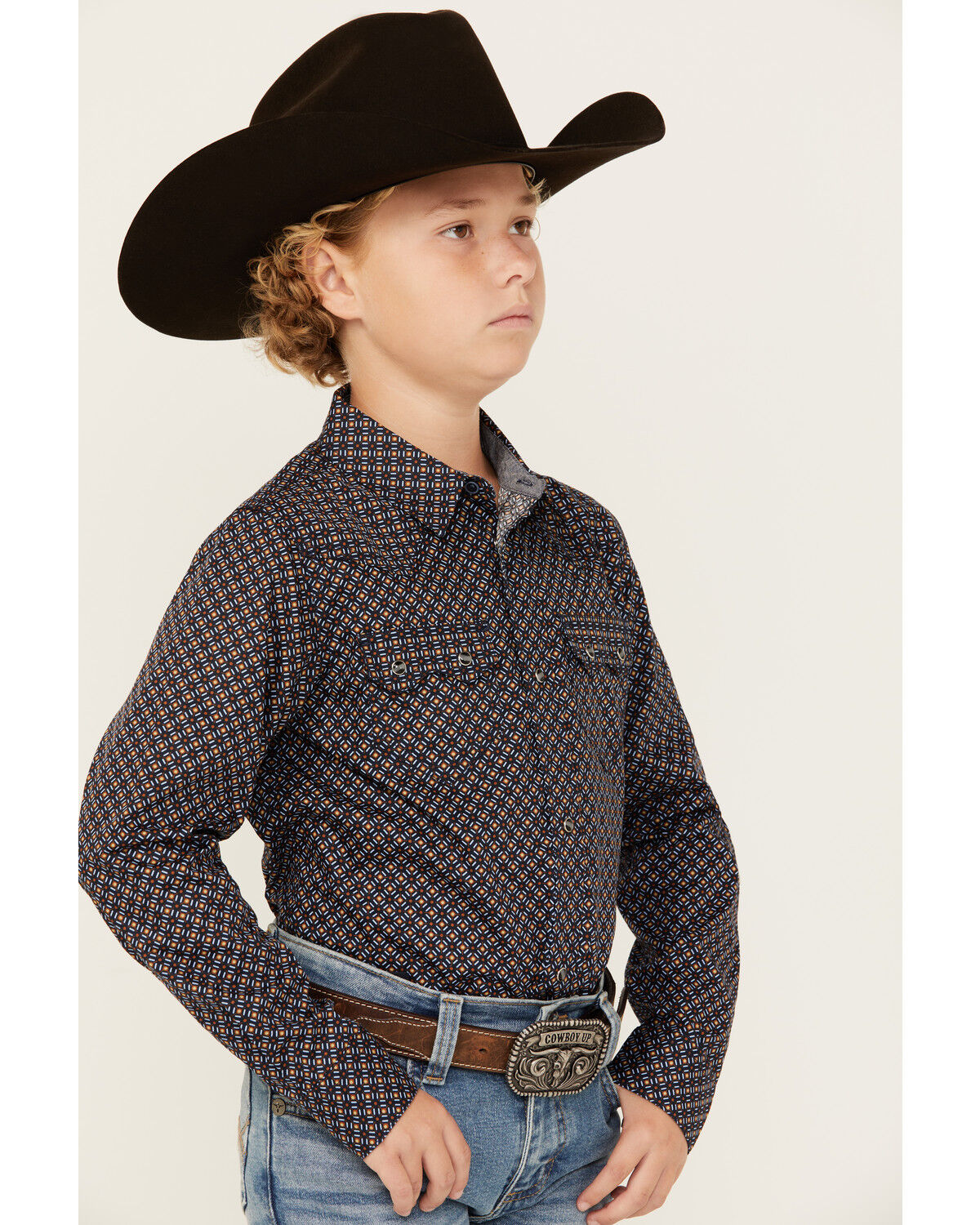 Image #2 - Cody James Boys' Dotted Long Sleeve Snap Western Shirt, Dark Blue, hi-res