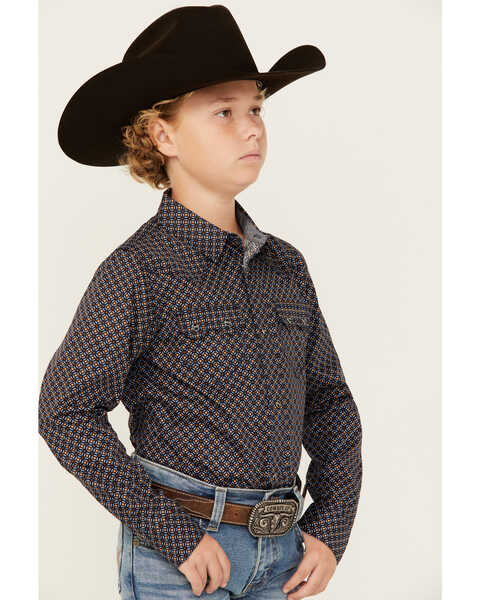 Image #2 - Cody James Boys' Dotted Long Sleeve Snap Western Shirt , Dark Blue, hi-res