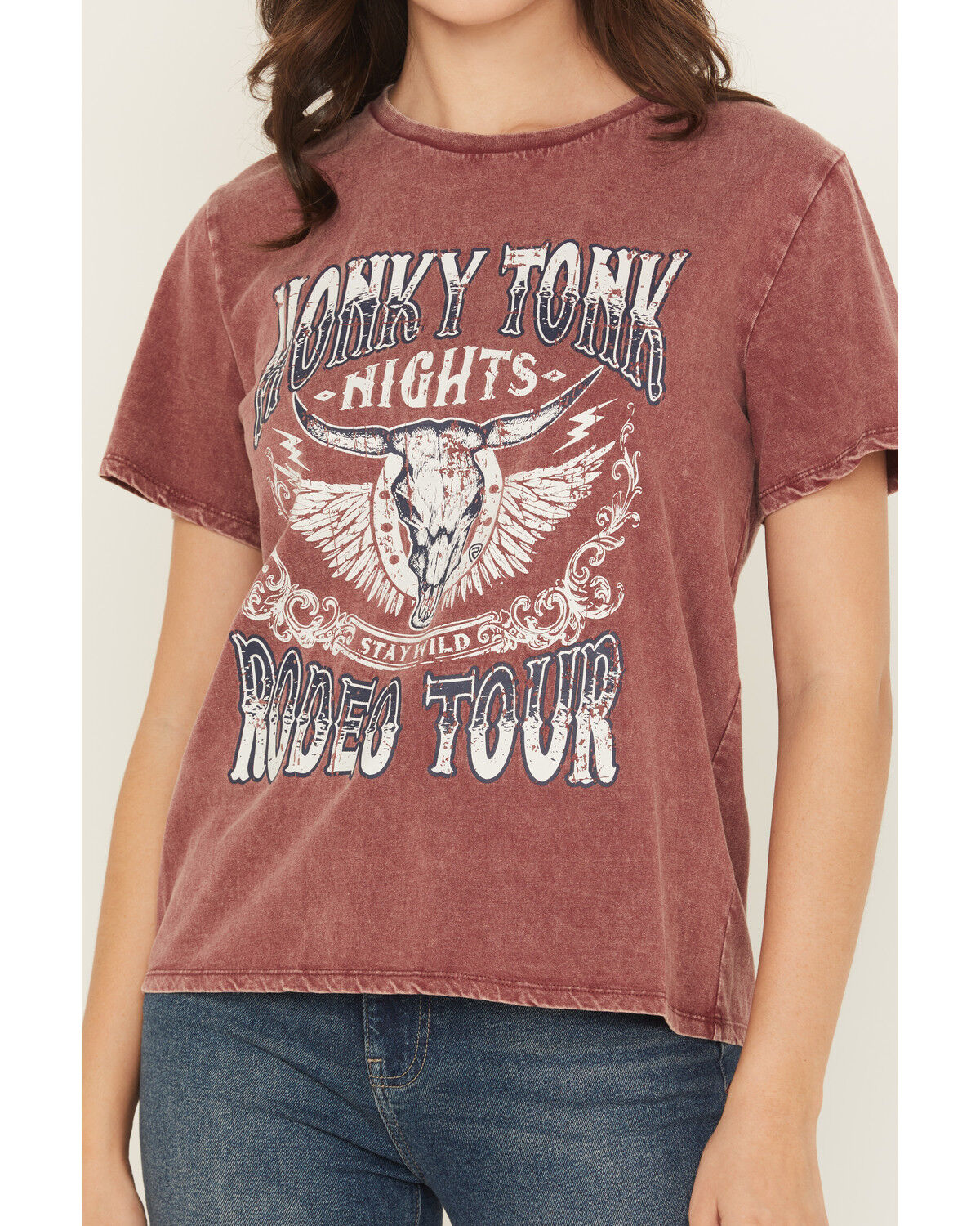 Image #3 - Rock & Roll Denim Women's Honky Tonk Short Sleeve Graphic Tee, Red, hi-res