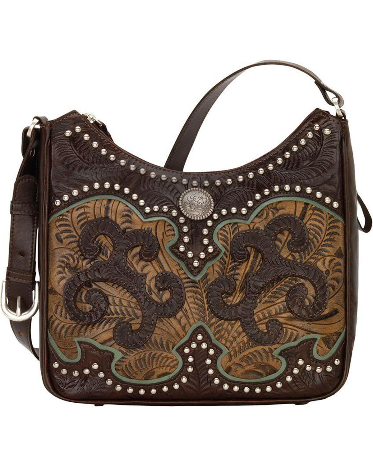 Image #1 - American West Women's Hand Tooled Concealed Carry Shoulder Bag, Chocolate, hi-res