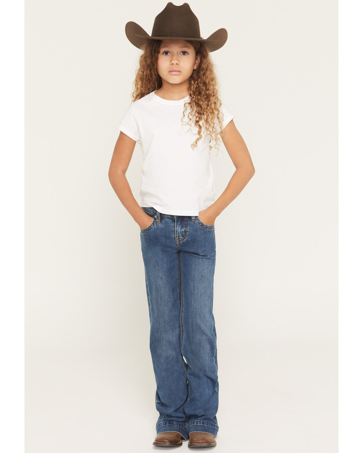 Image #1 - Rock & Roll Denim Girls' Medium Wash Trouser Stretch Denim Jeans, Medium Wash, hi-res