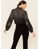 Image #4 - Cruel Girl Women's Chambray Long Sleeve Western Pearl Snap Shirt, Black, hi-res