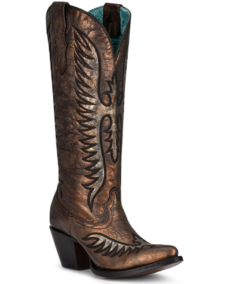 Corral Women's Black Bronze Embroidery Western Boots - Round Toe, Bronze, hi-res