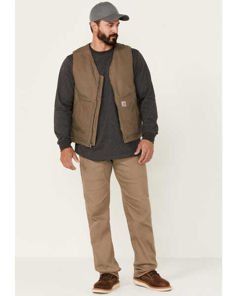 Carhartt Men's Dark Brown Washed Duck Sherpa Lined Vest, Brown, hi-res