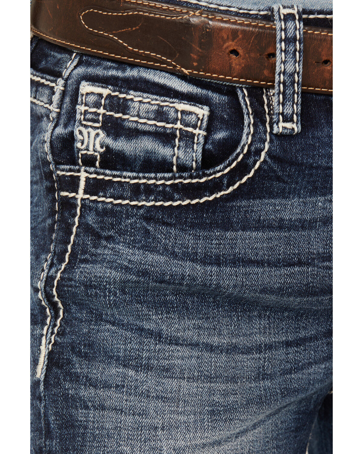 Image #4 - Miss Me Girls' Medium Wash Cross Embroidered Stretch Bootcut Jeans, Dark Blue, hi-res