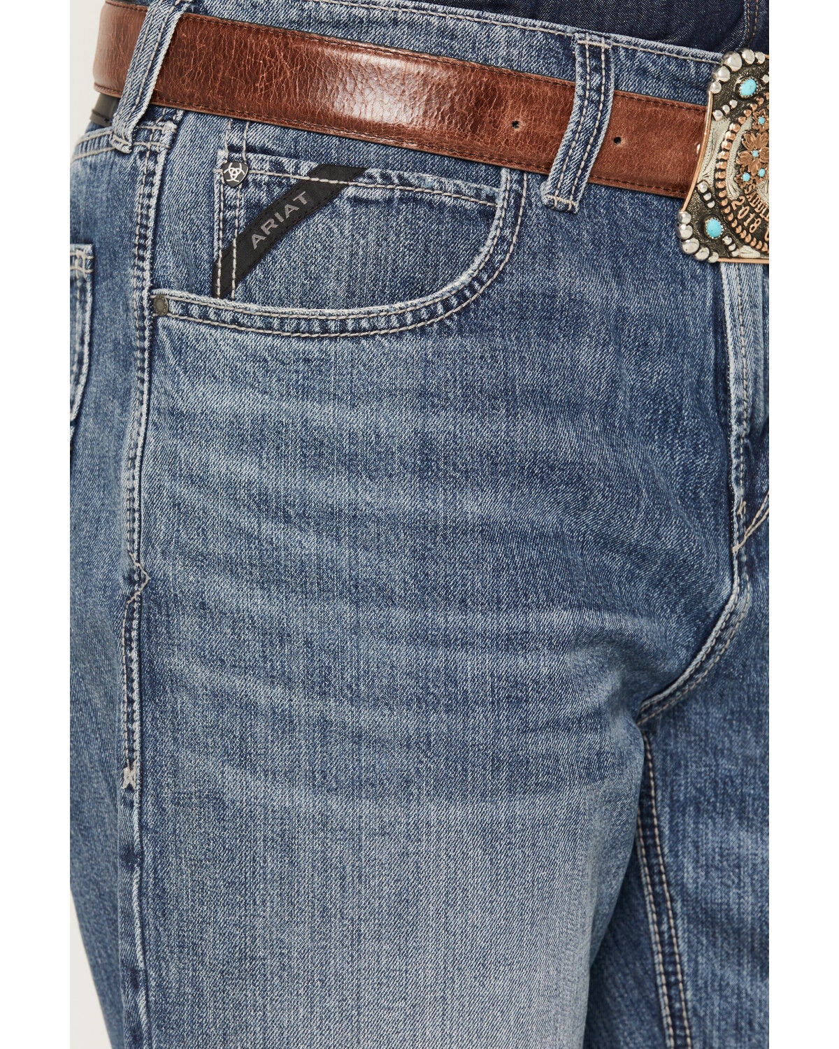 Image #2 - Ariat Men's Josh Amos Medium Wash Baggy Straight Rigid Denim Jeans, Medium Wash, hi-res