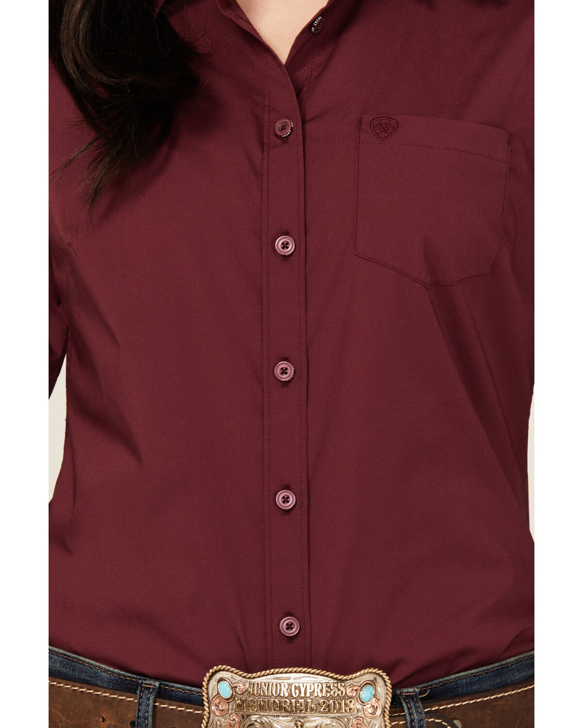 Image #3 - Ariat Women's R.E.A.L Kirby Long Sleeve Button-Down Stretch Western Shirt, Burgundy, hi-res
