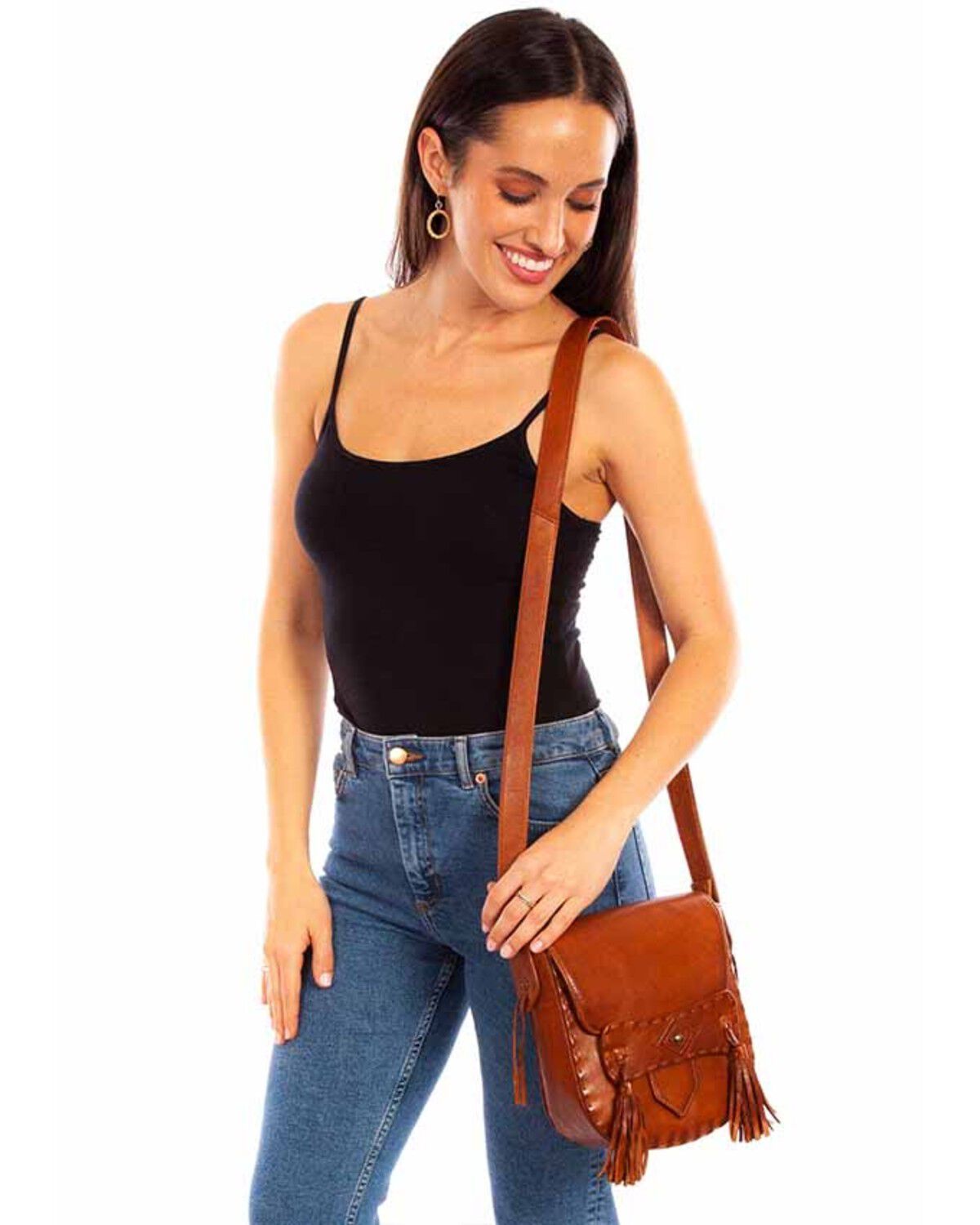 Image #1 - Scully Women's Fringe Crossbody Bag, Cognac, hi-res