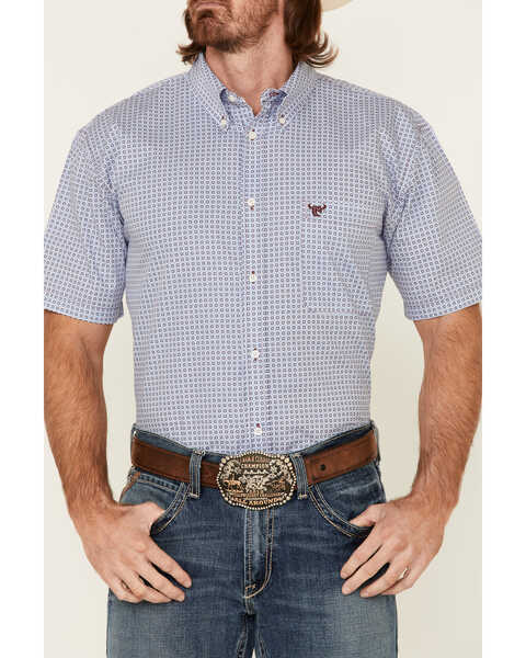 Image #3 - Cowboy Hardware Men's Two Tone Geo Print Short Sleeve Button Down Western Shirt , Turquoise, hi-res
