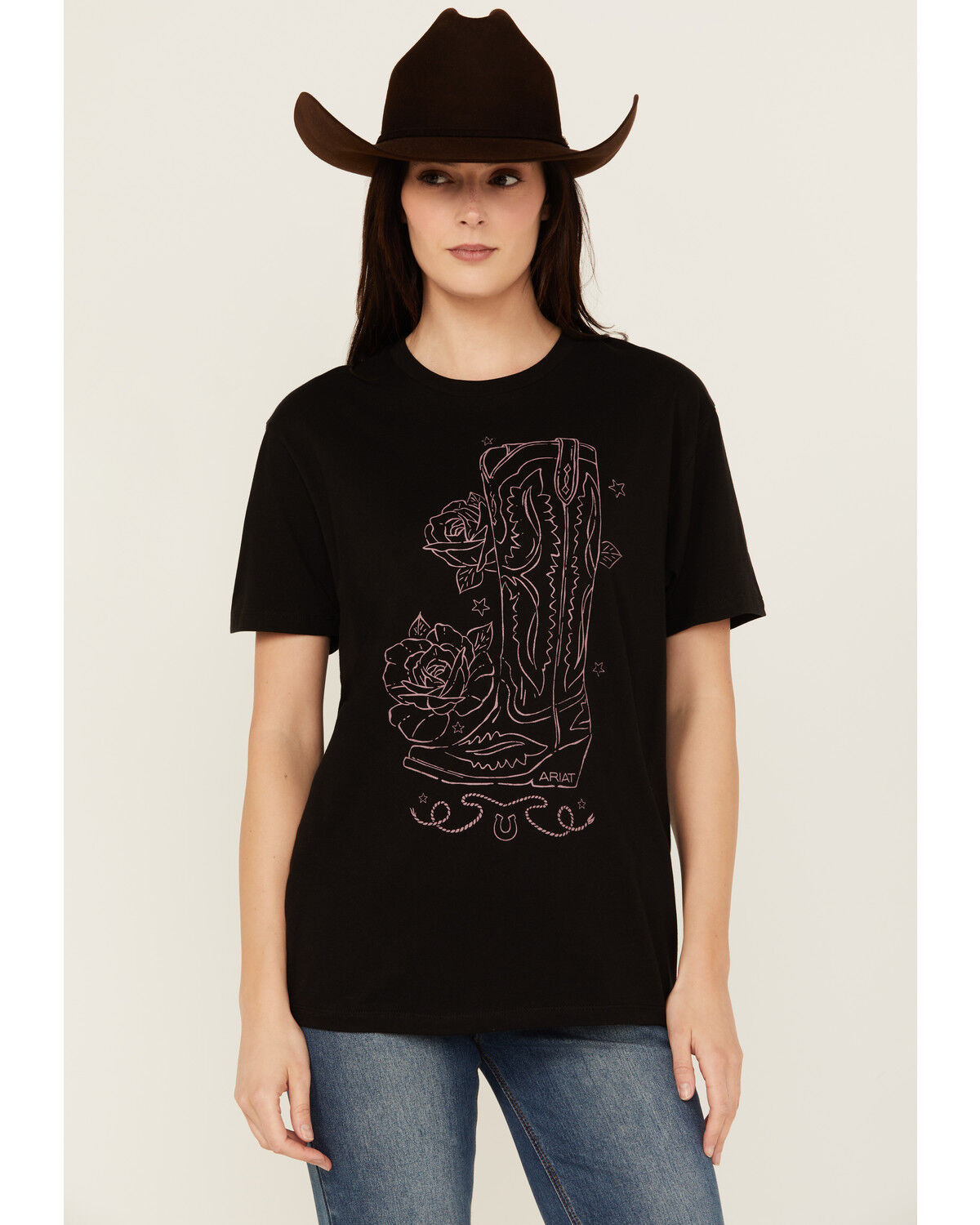 Image #1 - Ariat Women's Tall Boot Short Sleeve Graphic Tee, Black, hi-res