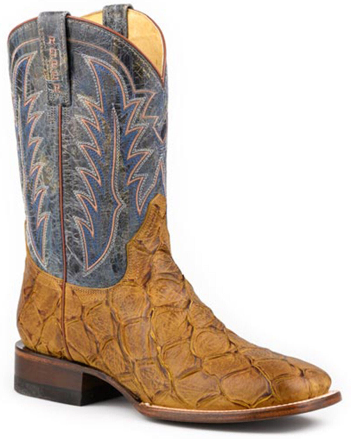 Roper Men's Big Old Fish Pirarucu Print Western Boots - Broad Square Toe, Brown, hi-res