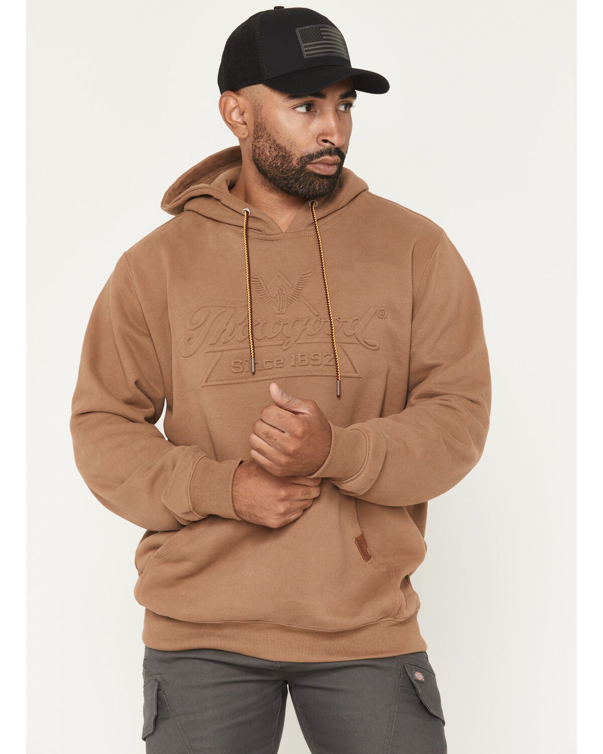 Image #1 - Thorogood Men's Solid Embossed Logo Hooded Sweatshirt, Khaki, hi-res