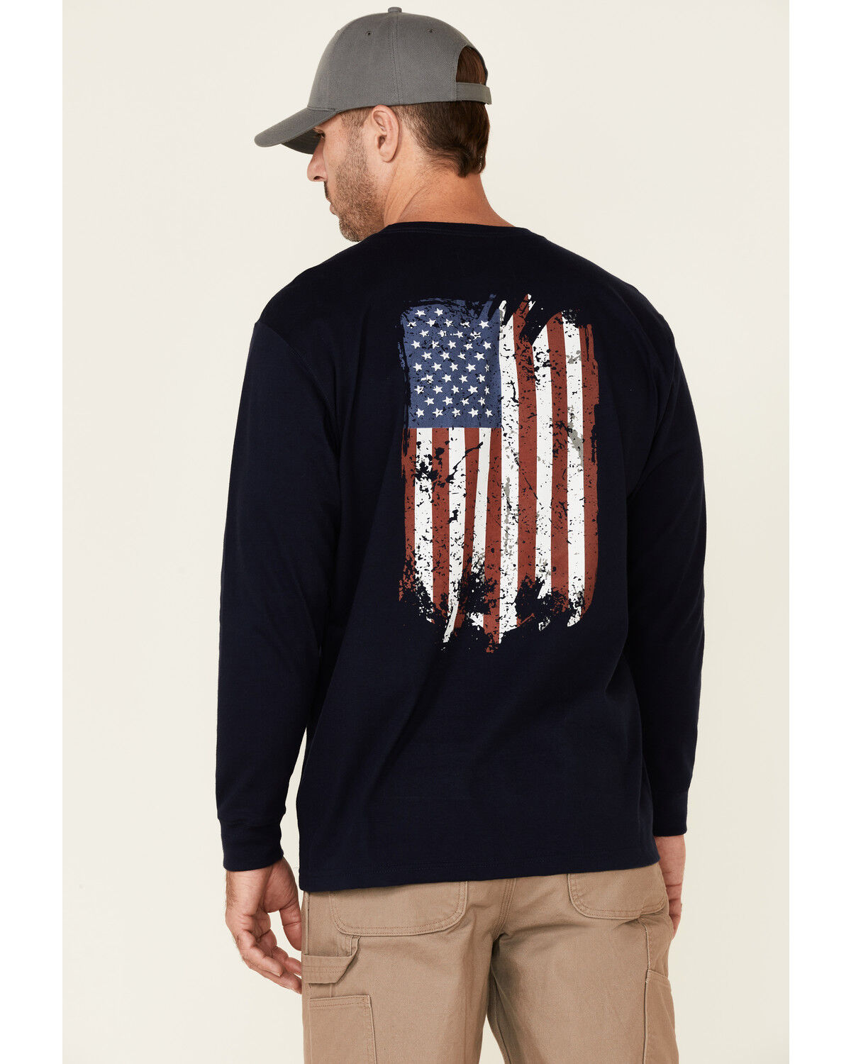 Image #4 - Wrangler FR Men's Flag Back Graphic Long Sleeve Work T-Shirt - Big, Navy, hi-res